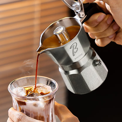 Bincoo GYKF2332 Italian Moka Pot 1 Cup - Stovetop Espresso Maker for Rich Coffee,316 Stainless Steel - Three-Valve Pressure Boosting Design