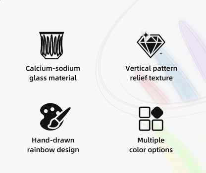 Hand-Painted Rainbow Vertical Relief Glass Tumbler | Bincoo Aesthetic Clear Textured Drinking Cup for Coffee, Whiskey & Cocktails