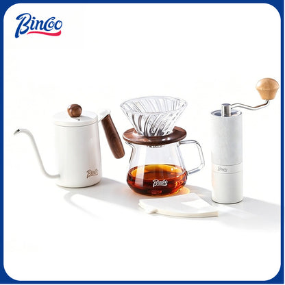 BINCOO Hand Drip Coffee Wooden Tray with Glass V60 Dripper Glass Sharing Pot Home Brewing Coffee Appliance Set