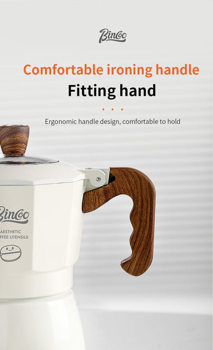 Bincoo Double Valve Moka Pot - Stovetop Espresso Maker with Rich Crema, Italian Style Coffee Pot with Imitation Wood Handle, Food-Grade Aluminum for Home Brewing