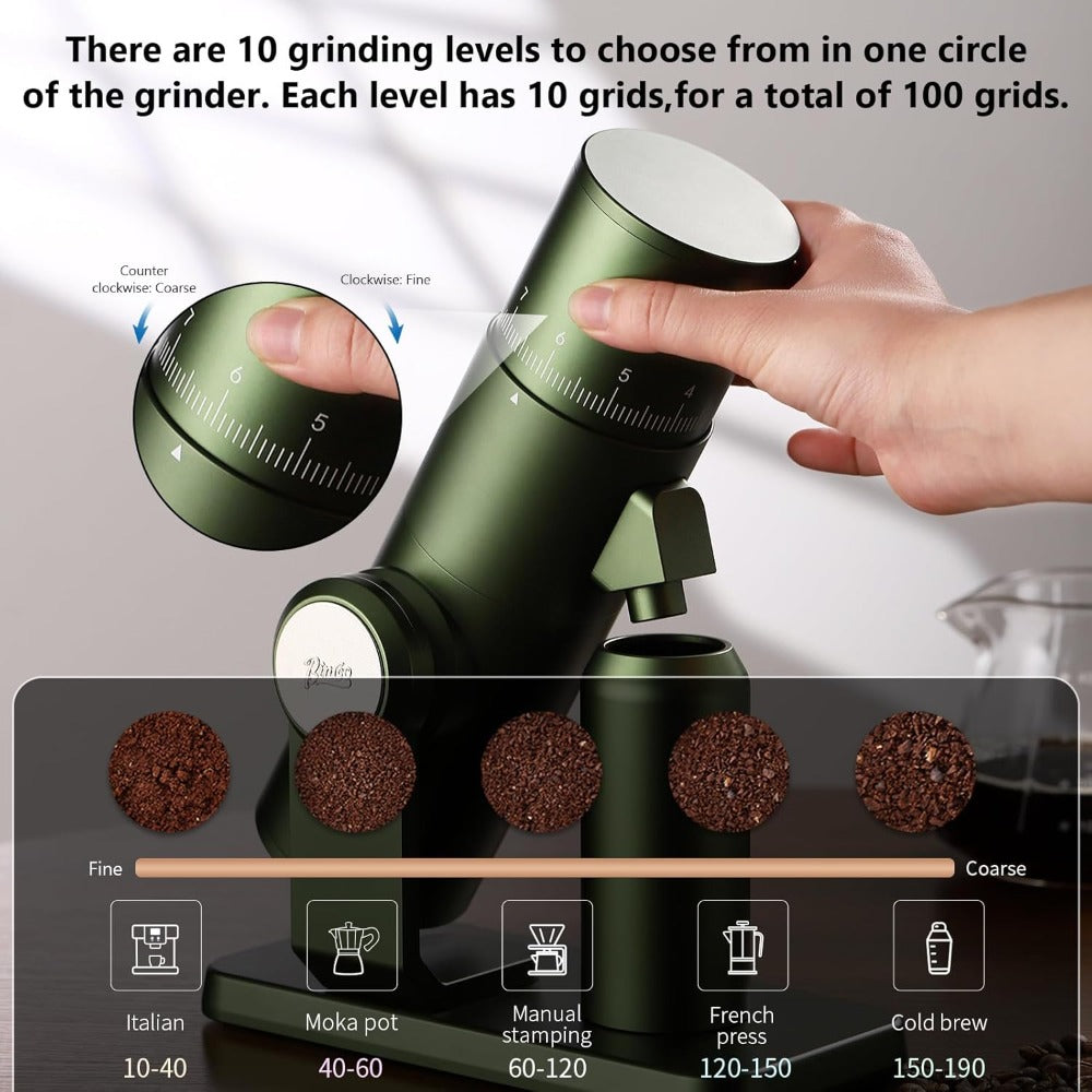 Bincoo DM01 Electric Coffee Grinder Stepless Adjustment Grinding Settings,Stainless Steel Burr Coffee Grinder with Brush and Top Blower for Home Use Pour Over&Espresso