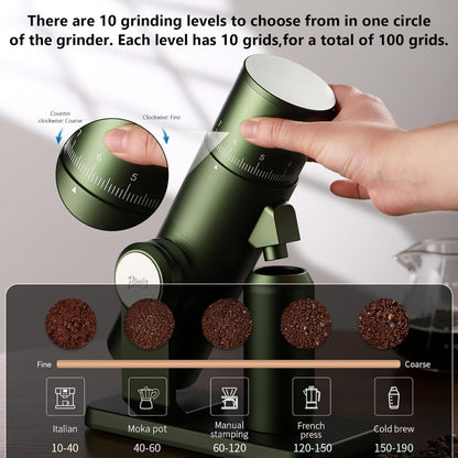 Bincoo DM01 Electric Coffee Grinder Stepless Adjustment Grinding Settings,Stainless Steel Burr Coffee Grinder with Brush and Top Blower for Home Use Pour Over&Espresso