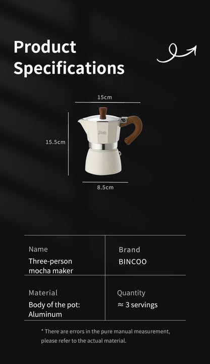 Bincoo Double Valve Moka Pot - High Pressure Stovetop Espresso Maker with Rich Crema, Italian Style Coffee Pot with Wood Handle, Food-Grade Aluminum for Home Brewing