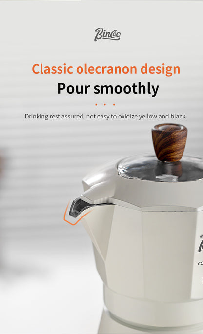 Bincoo Double Valve Moka Pot - Stovetop Espresso Maker with Rich Crema, Italian Style Coffee Pot with Imitation Wood Handle, Food-Grade Aluminum for Home Brewing
