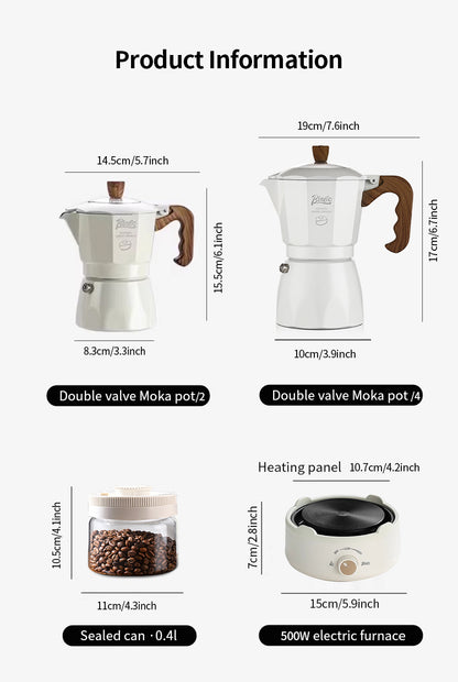 Bincoo Double Valve Moka Pot - Stovetop Espresso Maker with Rich Crema, Italian Style Coffee Pot with Imitation Wood Handle, Food-Grade Aluminum for Home Brewing