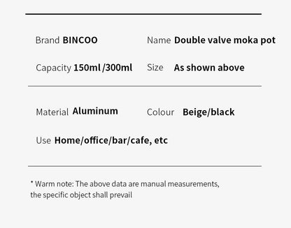 Bincoo Double Valve Moka Pot - Stovetop Espresso Maker with Rich Crema, Italian Style Coffee Pot with Imitation Wood Handle, Food-Grade Aluminum for Home Brewing