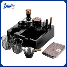 BINCOO Italian-Style Multi-Function Coffee Tamper Base with Tamper Hammer Colth Powder Distributor and Grounds Collection Box Set