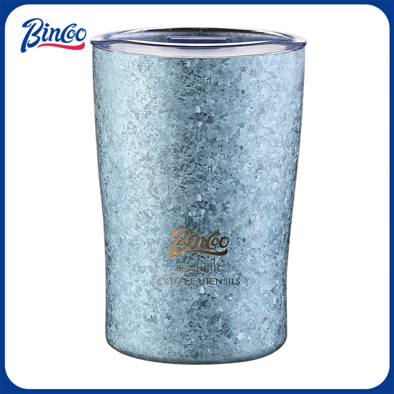 Bincoo GYKF2295 Qingniao Titanium Coffee Cup, 300ml Pure Titanium Double-Wall Tumbler, Frost Blue/Silver Colors, 99.8% Titanium Purity