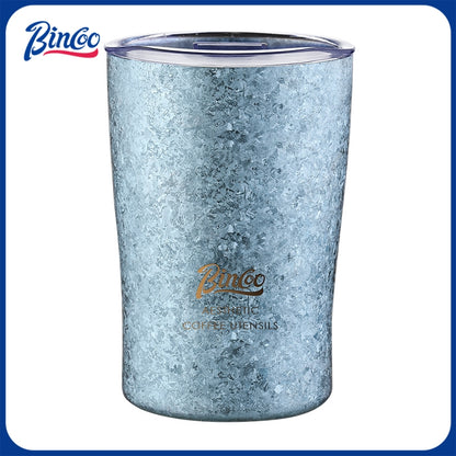 Bincoo GYKF2295 Qingniao Titanium Coffee Cup, 300ml Pure Titanium Double-Wall Tumbler, Frost Blue/Silver Colors, 99.8% Titanium Purity