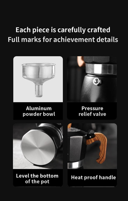 Bincoo Double Valve Moka Pot - High Pressure Stovetop Espresso Maker with Rich Crema, Food-Grade Aluminum, Italian Style Coffee Pot with Transparent Lid for Home Brewing