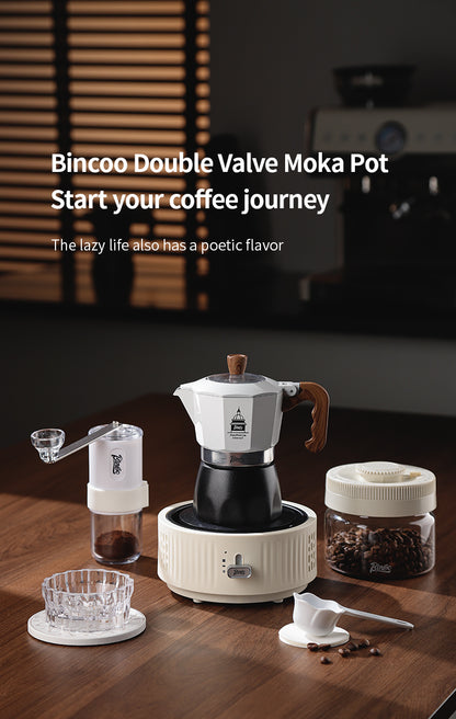 Bincoo Double Valve Moka Pot - High Pressure Stovetop Espresso Maker with Rich Crema, Transparent Lid, Food-Grade Aluminum, Italian Style Coffee Pot for Home Brewing