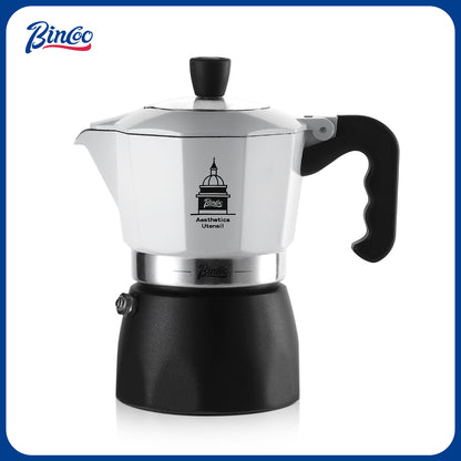 Bincoo Stovetop Espresso Maker,Classic Aluminum Italian Coffee Maker,2Cups Moka Pot for Italian and Cuban Café Brewing, Double Valve Extraction (White-Black, 2 Cups)