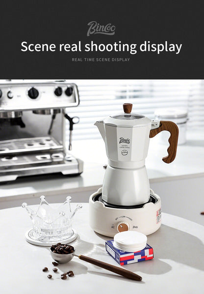 Bincoo Double Valve Moka Pot - Stovetop Espresso Maker with Rich Crema, Italian Style Coffee Pot with Imitation Wood Handle, Food-Grade Aluminum for Home Brewing