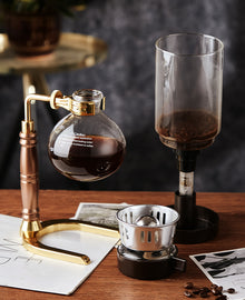 Bincoo Electric Siphon Coffee Maker, Borosilicate Glass Vacuum Syphon Coffee Pot with Solid Wood Handle & Adjustable Heating Base, Professional Hand Brew Coffee Brewer for Home & Cafe Barista