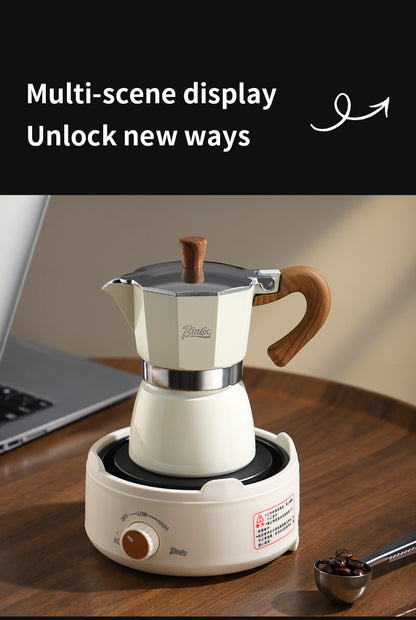 Bincoo Double Valve Moka Pot - High Pressure Stovetop Espresso Maker with Rich Crema, Italian Style Coffee Pot with Wood Handle, Food-Grade Aluminum for Home Brewing