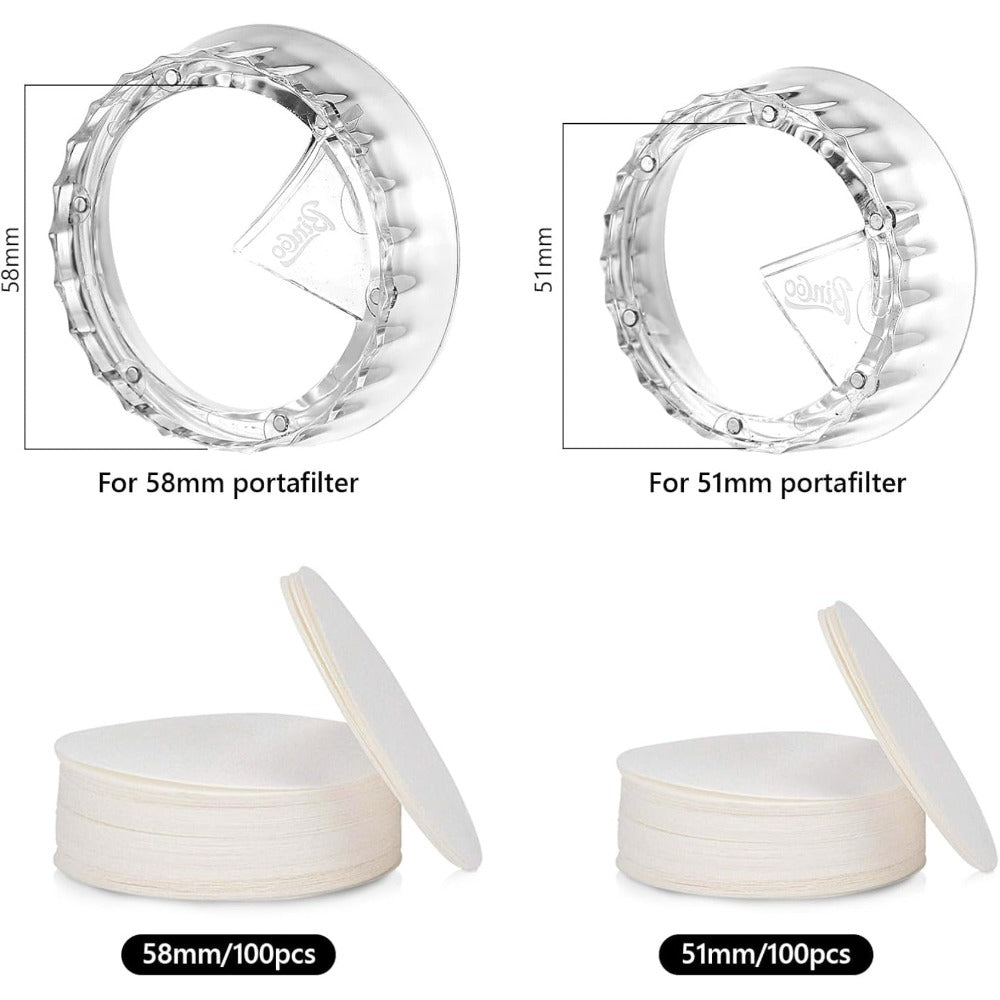 Bincoo Portafilter Funnel Dispenser 51/58mm,Coffee Dosing Funnel With 100pcs Filter Paper, Anti-Flying Powder Espresso Dosing Funnel With Magnetic, Allow 360°Rotation (51MM)