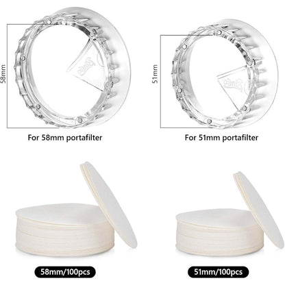 Bincoo Portafilter Funnel Dispenser 51/58mm,Coffee Dosing Funnel With 100pcs Filter Paper, Anti-Flying Powder Espresso Dosing Funnel With Magnetic, Allow 360°Rotation (51MM)