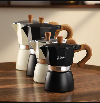 Bincoo Double Valve Moka Pot - High Pressure Stovetop Espresso Maker with Rich Crema, Italian Style Coffee Pot with Wood Handle, Food-Grade Aluminum for Home Brewing