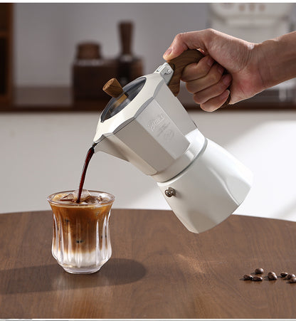 Bincoo Double Valve Moka Pot - Stovetop Espresso Maker with Rich Crema, Italian Style Coffee Pot with Imitation Wood Handle, Food-Grade Aluminum for Home Brewing