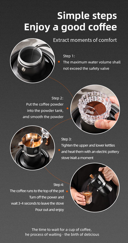 Bincoo Double Valve Moka Pot - High Pressure Stovetop Espresso Maker with Rich Crema, Food-Grade Aluminum, Italian Style Coffee Pot with Transparent Lid for Home Brewing