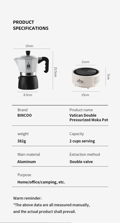 Bincoo Double Valve Moka Pot - High Pressure Stovetop Espresso Maker with Rich Crema, Transparent Lid, Food-Grade Aluminum, Italian Style Coffee Pot for Home Brewing