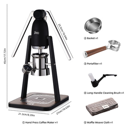 Bincoo Manual Espresso Maker Set - Hand Press Espresso Machine – 12Bar Pressure Profiling, Dual-Lever Manual Coffee Maker with Pre-Infusion, Portable for Custom Espresso Shots, Stainless Steel