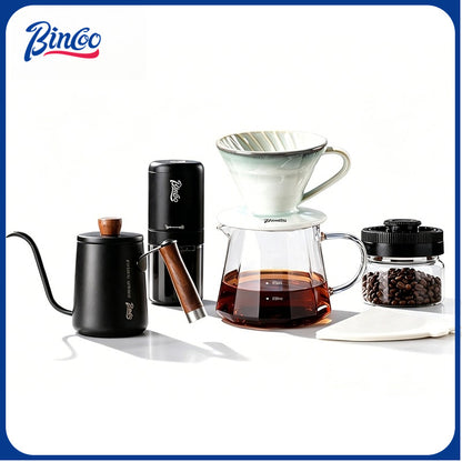 BINCOO Electric Coffee Grinder with Pour Over Coffee Set Fully Automatic Mini Portable Grinder with Steel Core for Home Office Travel