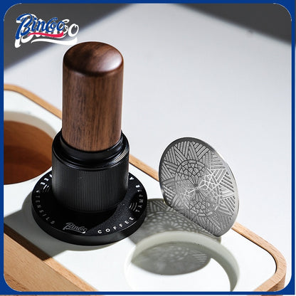 BINCOO Coffee Solid Wood Powder Press Base Espresso Machine Handle Filling Base Set Cloth Powder Dispenser and Tamper Set 51MM/58MM