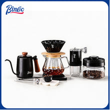 BINCOO Pour Over Coffee Set, Glass Hand Brewed Pot with Ceramic V60 Dripper, Home Brewing Filter Pot Coffee Grinder Coffee Utensil Set