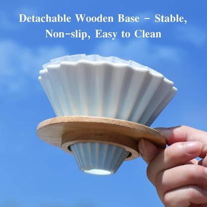 Bincoo GYKF1990 Ceramic Coffee Dripper,Pour Over Coffee Dripper with Wood Stand, Flower-shape for 1-2 Cups Slow Brewing Maker for Home Cafe (Pink)