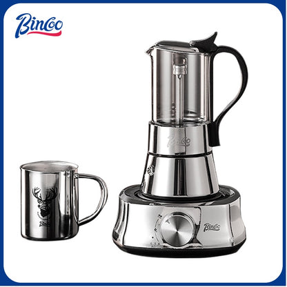 BINCOO Double Valve Moka Pot Glass Coffee Pot Small Household Stainless Steel Coffee Maker Espresso Coffee Utensils 2Cups
