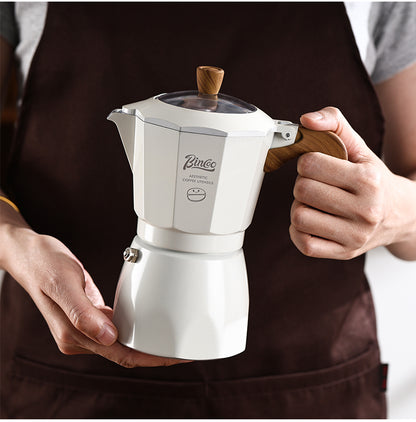 Bincoo Double Valve Moka Pot - Stovetop Espresso Maker with Rich Crema, Italian Style Coffee Pot with Imitation Wood Handle, Food-Grade Aluminum for Home Brewing