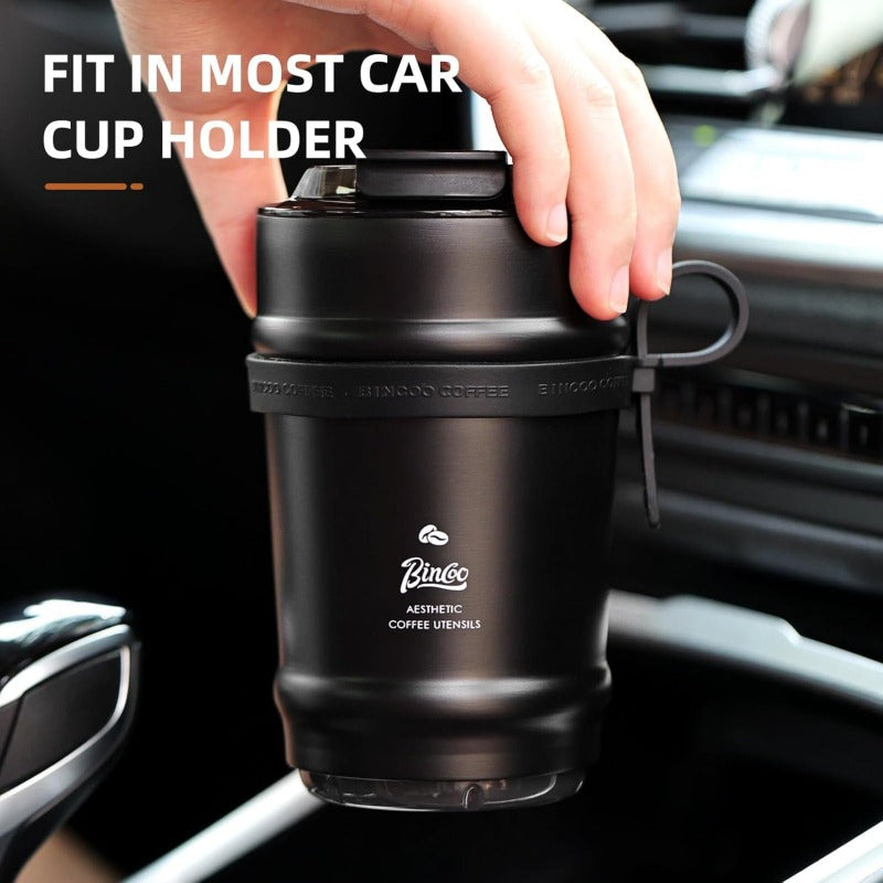 Bincoo GYKF1908 11oz Travel Coffee Mug Tumbler with Flip Lid-316 Stainless Steel Vacuum Coffee Cup with Ceramic Liner for Hot and Cold,Portable Insulation Mug with Rope for Ootdoor Home