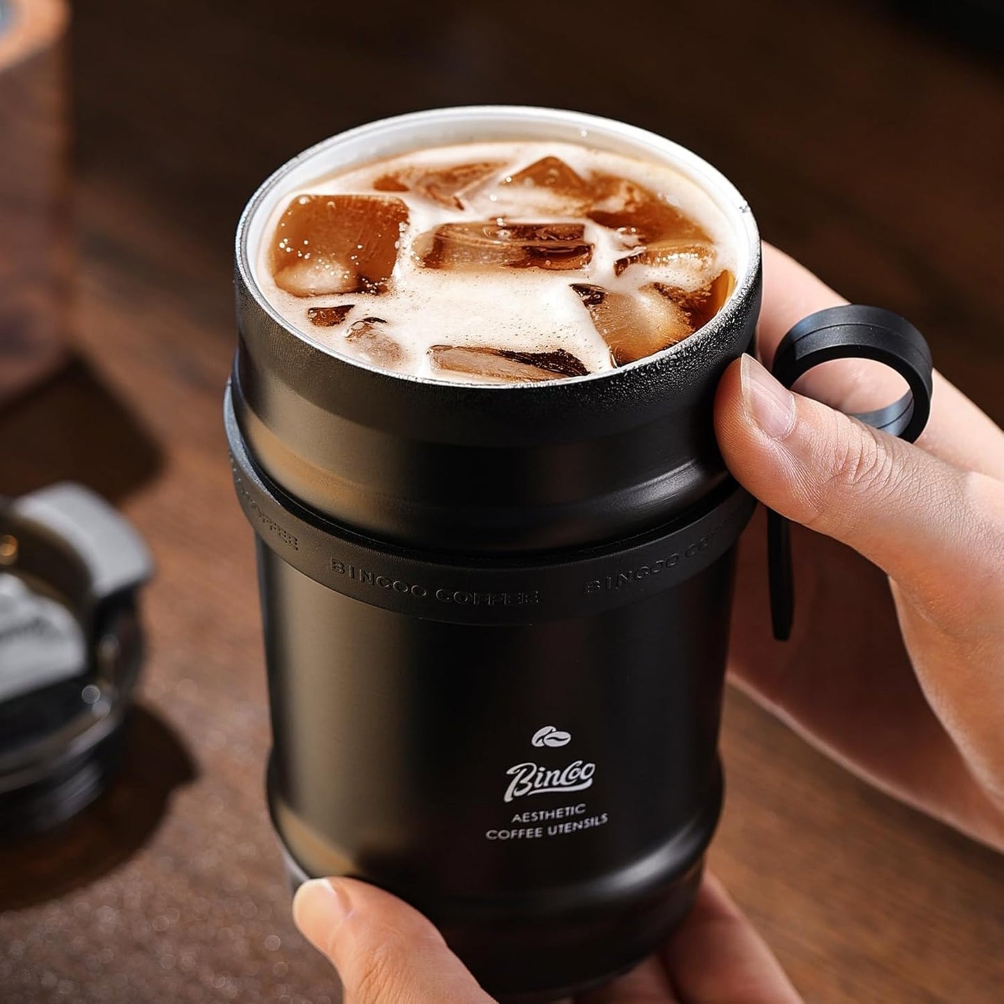 Bincoo 11oz Travel Coffee Mug Tumbler with Flip Lid-316 Stainless Steel Vacuum Coffee Cup with Ceramic Liner for Hot and Cold,Portable Insulation Mug with Rope for Ootdoor Home