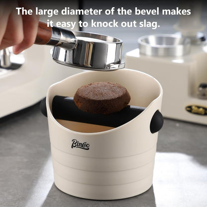 Bincoo Coffee Knock Box 6.8 Inch Shock-Coffee Ground Knock Box 1.2L with Removable Knock Bar and Non-Slip Base,Espresso Accessories Suitable for Home & Bar(White)