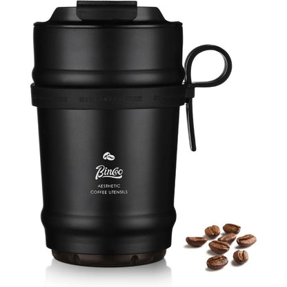 Bincoo GYKF1908 11oz Travel Coffee Mug Tumbler with Flip Lid-316 Stainless Steel Vacuum Coffee Cup with Ceramic Liner for Hot and Cold,Portable Insulation Mug with Rope for Ootdoor Home