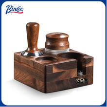 BINCOO Solid Wood Four Square Powder Press Base Cloth Powder Dispenser Storage Base Press Powder Tamper Multi-Purpose Base Set Espresso Machine Utensils 51MM/58MM