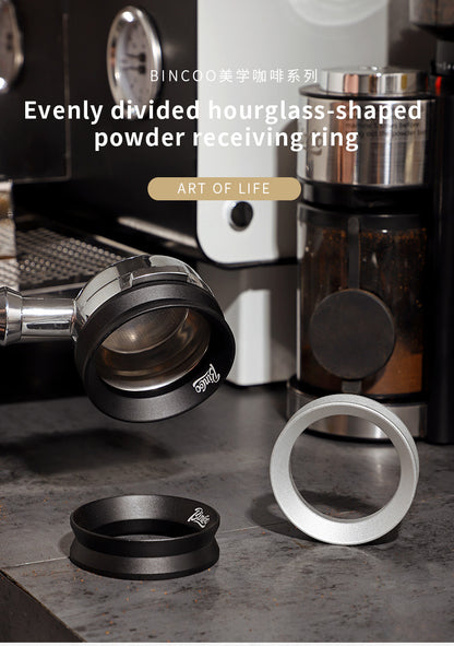 Bincoo Hourglass Magnetic Coffee Dosing Ring - Anti-Splashing Espresso Powder Funnel, Universal Fit for 51/58mm Portafilters, Stainless Steel Construction
