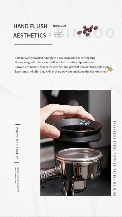 Bincoo Hourglass Magnetic Coffee Dosing Ring - Anti-Splashing Espresso Powder Funnel, Universal Fit for 51/58mm Portafilters, Stainless Steel Construction