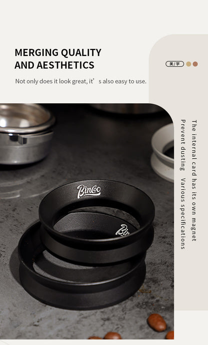 Bincoo Hourglass Magnetic Coffee Dosing Ring - Anti-Splashing Espresso Powder Funnel, Universal Fit for 51/58mm Portafilters, Stainless Steel Construction