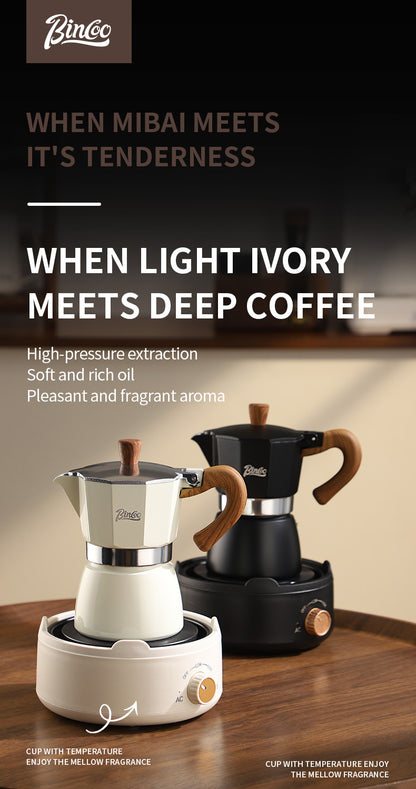 Bincoo Double Valve Moka Pot - High Pressure Stovetop Espresso Maker with Rich Crema, Italian Style Coffee Pot with Wood Handle, Food-Grade Aluminum for Home Brewing