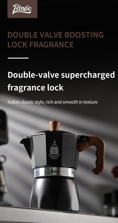 Bincoo Double Valve Moka Pot - High Pressure Stovetop Espresso Maker with Rich Crema, Food-Grade Aluminum, Italian Style Coffee Pot with Transparent Lid for Home Brewing