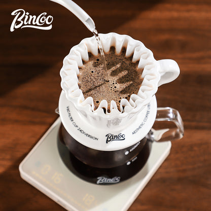 Bincoo Complete Pour Over Coffee Set, Yuguang Pleated Ceramic Dripper Hand Brew Kit with Gooseneck Kettle, Manual Coffee Grinder, Glass Coffee Server & Digital Coffee Scale, Aesthetic Home Barista Coffee Making Kit