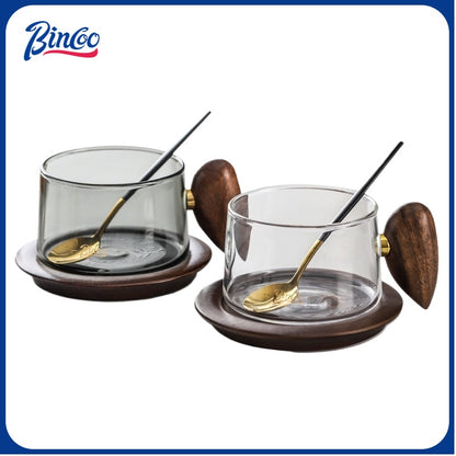 BINCOO Glass Coffee Cup and Saucer Set Italian Coffee Latte Art Cup  Afternoon Tea Cup for Home and Office 250ML