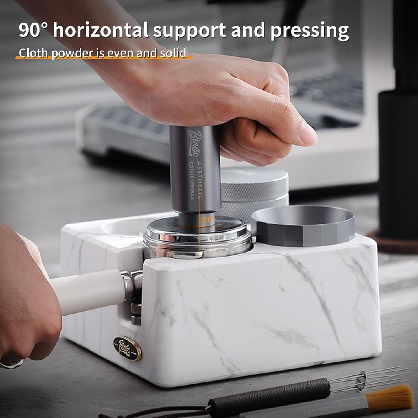 Bincoo Multifunction Espresso Tamper Station 4 Holes,Adjustable Height Espresso Coffee Organizer Box Fit for Storage 51, 53, 58MM Espresso Tamper,Coffee Tamper Holder (Marble White)