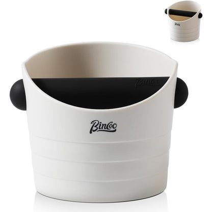 Bincoo Coffee Knock Box 6.8 Inch Shock-Coffee Ground Knock Box 1.2L with Removable Knock Bar and Non-Slip Base,Espresso Accessories Suitable for Home & Bar(White)
