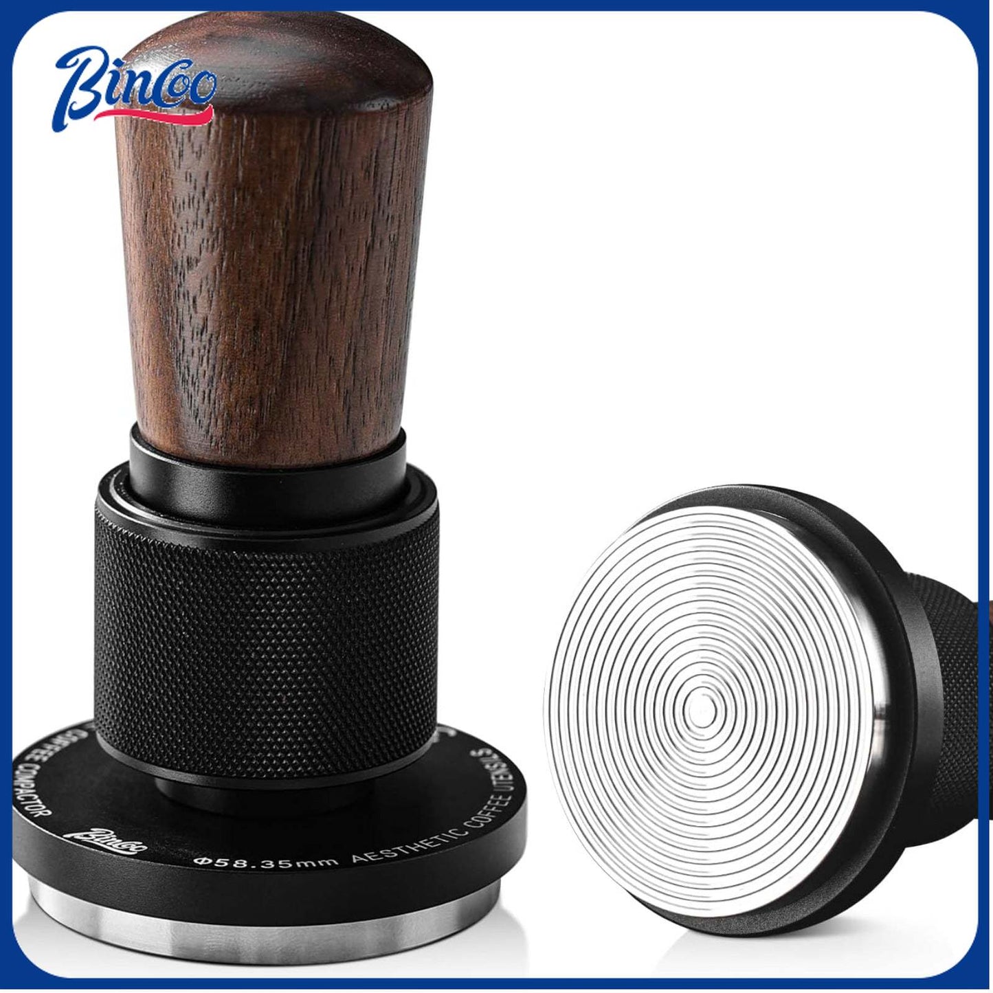 Bincoo GYKF1774 51mm Espresso Tamper,30lb Consistent Pressure Coffee Tamper with Stainless Steel Ripple Base,Barista Espresso Tamper Wood Handle for Home Coffee Espresso Accessories (Black, 51mm)