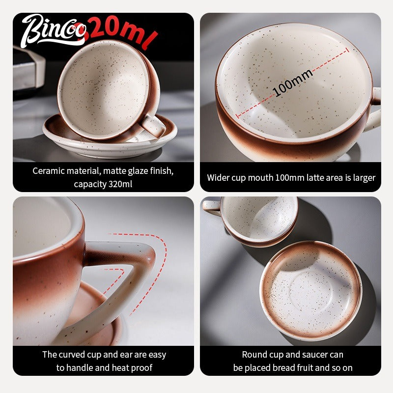 BINCOO Ceramic Cup Coffee Mug Professional Latte Art Cup Embossed Mug Tasting Cup with Milk Frother