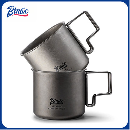BINCOO Pure Titanium Coffee Mug with Foldable Handle Portable Camping Travel Cup 300ML
