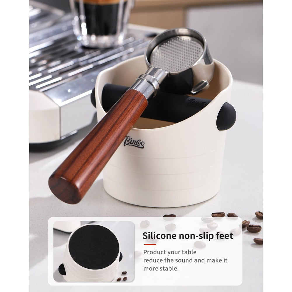 Bincoo Small Coffee Knock Box 4.5 Inch - Espresso Accessories for Coffee Grounds Container - Multifunctional, Suitable for Home & Bar.(White)